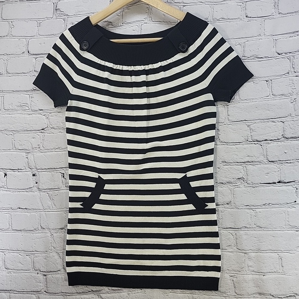 INC Internationl Concepts womens Sz M Black White‎ Striped Mini Dress Y2K